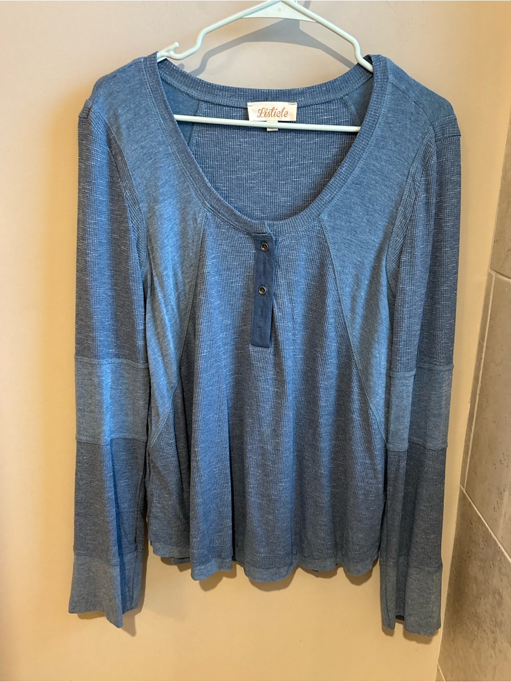 Listicle Blue Scoop-Neck Long Sleeve Henley Top
